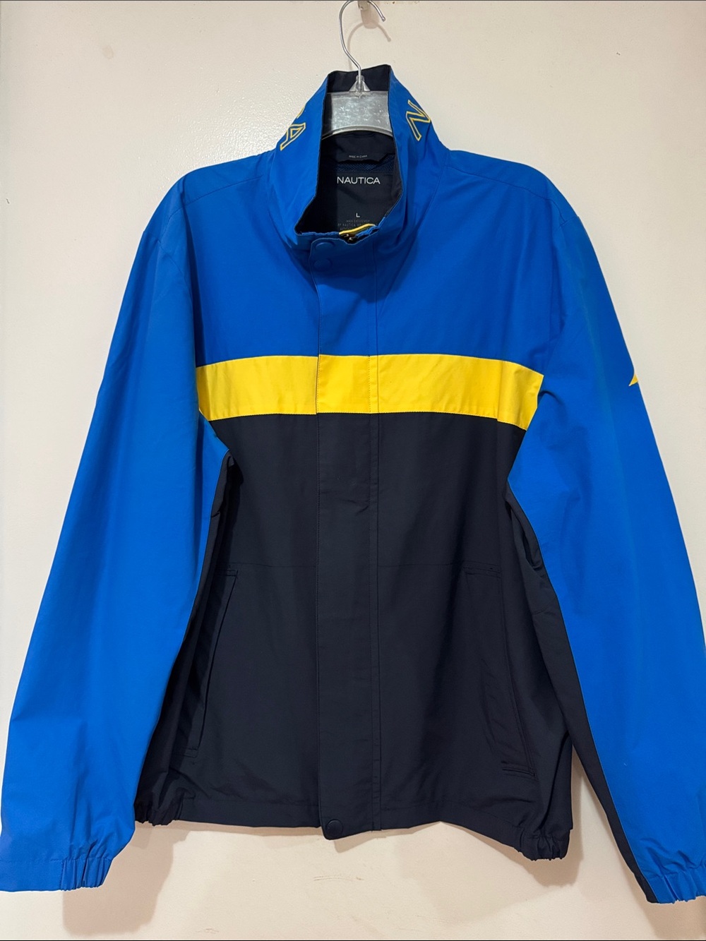 Nautica Men’s Blue & Yellow Colorblock Windbreaker Jacket